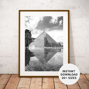 LOUVRE MUSEUM PARIS, France, Printables, Instant Download, Travel Photography, Black White, Home decor, French Photography Art, Home Decor