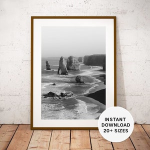 TWELVE APOSTLES, 12 apostles, Victoria, Australia, Instant Download, Travel Photograph, Black White, Aussie, Australia print, Australia gift