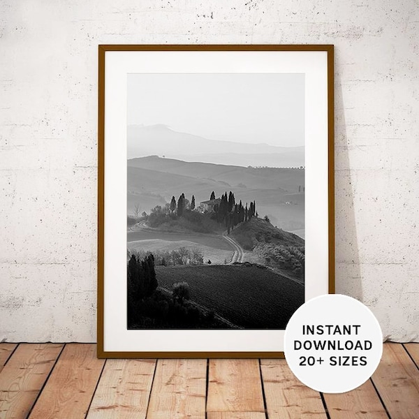 TUSCANY, Italy, Italian Wine, Italia, Italian Wine Country, Downloadable, Printable, Instant Download, Travel Photography, Black White Photo