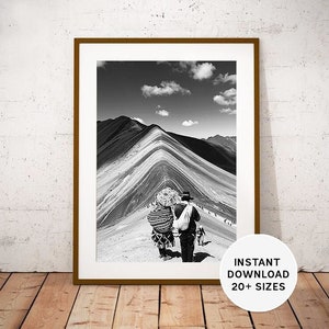 RAINBOW MOUNTAIN, PERU, Vinicunca, Printables, Instant Download, Travel Photography, Black White, Seven Wonders of the World, Inca Art Print