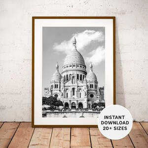 MONTMARTRE, PARIS, Printables, Basilica of the Sacré-Cœur, Instant Download, Travel Photography, Black White, France Photography, Art Print