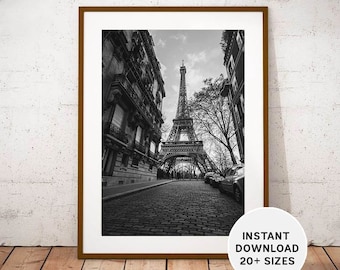 PARIS Eiffel Tower, Printables, Instant Download, Travel Photography, Black White, Home decor, France Photography Art Print