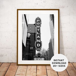 Portland Oregon Photography Print: Black and White Cityscape (Digital Download)