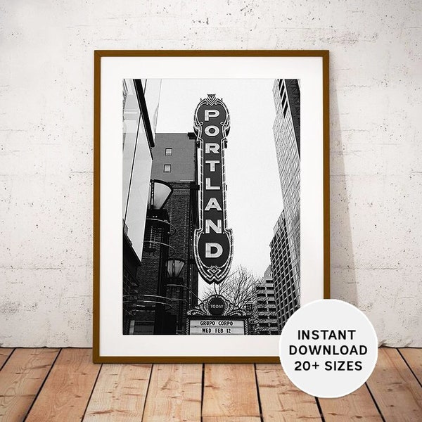 Fotografieprint Portland (Oregon): zwart-wit stadsgezicht (digitale download)