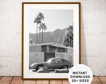 Czarno-biała odbitka fotograficzna z Palm Springs: Dom w stylu Mid-Century Modern (pobranie cyfrowe)