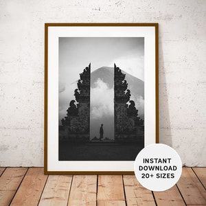 BALI, INDONESIA, Bali Gates, Gates of Heaven, Lempuyang, Instant Download, Black White Travel Photography, Home decor, South East Asia Print