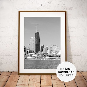 NAVY PIER, CHICAGO Illinois, Chicago photo, Chicago print, Windy City, Instant Download, Printable Photography, usa Black White Photo, Gift
