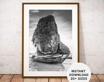 PHUKET, PHI PHI, Thailand, Krabi, Printable, Instant Print, Instant Download, Printable, Black White, Thai Beach, Thailand Photo, Ao nang