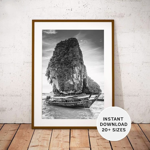 PHUKET, PHI PHI, Thailand, Krabi, Printable, Instant Print, Instant Download, Printable, Black White, Thai Beach, Thailand Photo, Ao nang