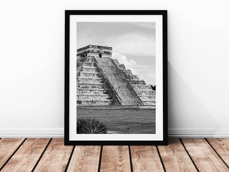 CHICHEN ITZA Mexico, Printables, Instant Download, Travel Photography, Black, White, Seven Wonders of the World, Tinum Yucatan Mayan Art image 3