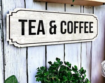 22" Tea And Coffee Wooden Sign Plaque Large | Gift New home | Vintage Rustic Style