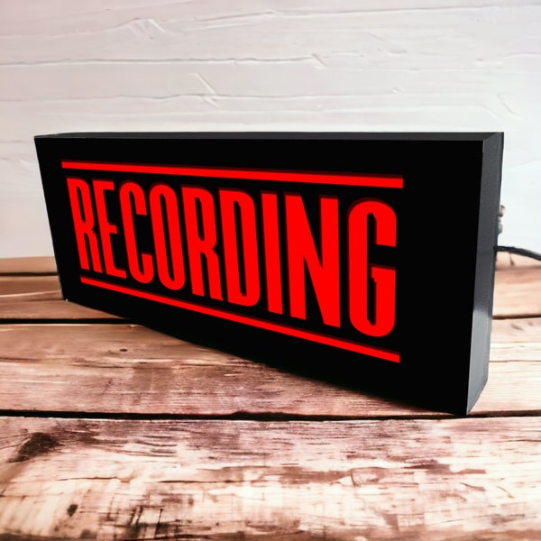 Recording Light Up Illuminated  Sign Light Box | USB LED Powered | Warning Retro For Wall Art | Home/Studio Table | Light Box