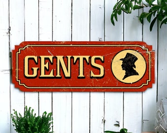 22" Gents Mens Toilet Red Rustic Vintage Style Wooden Sign Plaque Large | Gift New home | Vintage Rustic Style