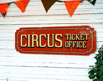 22" Circus Ticket Office Red Rustic Vintage Style Wooden Sign Plaque Large | Gift New home | Vintage Rustic Style