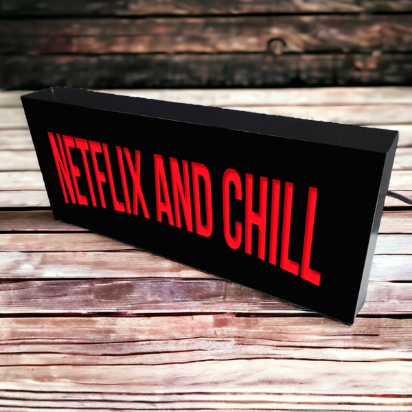 Netflix And Chill Light Up Illuminated  Sign Light Box | USB LED Powered | Retro For Wall Art | Home/Studio Table | Light Box