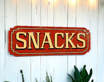 22" Snacks Red Rustic Vintage Style Wooden Sign Plaque Large | Gift New home | Vintage Rustic Style
