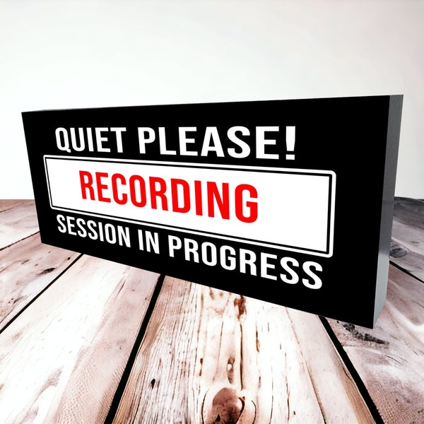 Quiet Please! Recording Light Up Illuminated  Sign Light Box | USB LED Powered | Retro For Wall Art | Home/Studio Table | Light Box