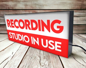 Recording Studio In Use Light Up Illuminated Sign Light Box White | USB LED Powered | Retro For Wall Art | Home/Studio/Table | Light Box