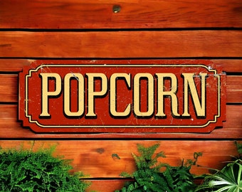 22" Popcorn Red Rustic Vintage Style Wooden Sign Plaque Large | Gift New home | Vintage Rustic Style