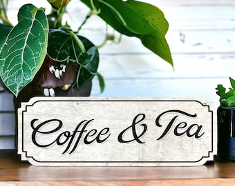 22" Coffee & Tea Wooden Sign Plaque Large | Gift New home | Vintage Rustic Style