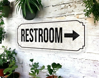 22" Restroom Wooden Sign Plaque Large | Gift New home | Vintage Rustic Style