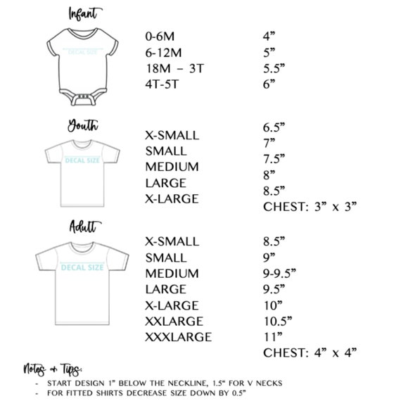 Free Printable Iron-On Decal And Placement Sizing Guide, 55% OFF