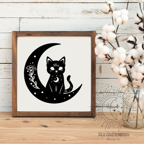 Black Cat Wall Art Black Cat Wall Decor Black Cat Art Cat Etsy