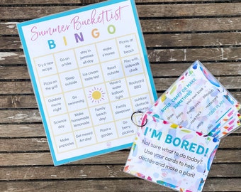 BUNDLE! Printable Summer Bucket List Bingo AND I'm Bored Card Pack, Summer Printable, Summer Digital Download, Kids Summer Activities
