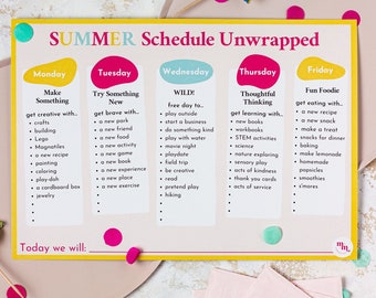Printable Summer Break Schedule for Kids-Digital or laminated, Summer Printable, Summer with Kids, Family Summer Fun, Kids Summer Activities