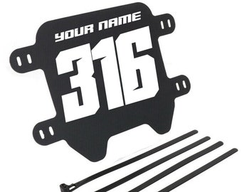Universal Front Number Plate With Custom Decal for Downhill , Surron, Super 73 Electric Bike | Easy to Install | Choose Name & Number