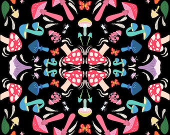 Colorful Mushroom Art Print, Psychedelic Shroomies, 8x8