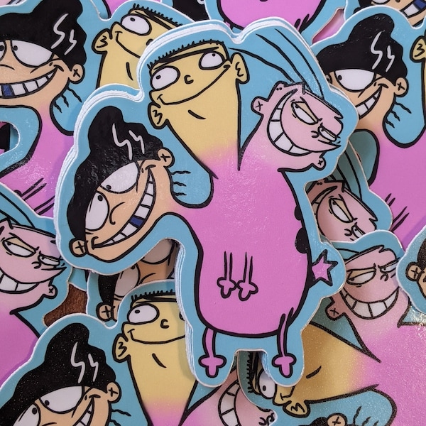 ORIGINAL ART STICKER Ed, Edd, and Eddy and Courage the Cowardly Dog.  Weather resistant vinyl.