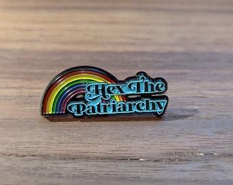 HEX THE PATRIARCHY enamel pin with rainbow