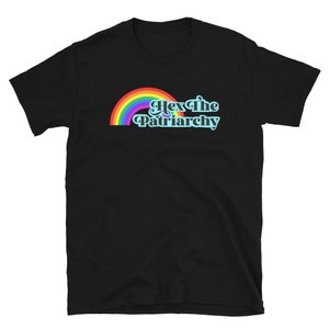 HEX THE PATRIARCHY soft black cotton T-shirt retro rainbow design feminist