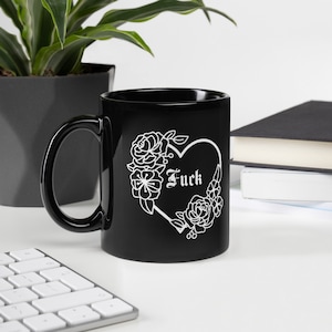FLORAL HEART MUG vulgar funny office coffee mug tea cup cute Humor