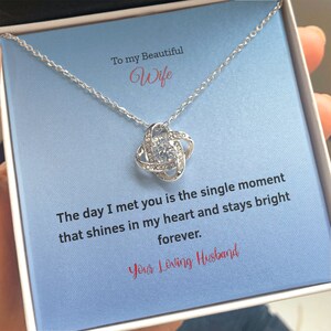 A mi esposa:Hermoso collar de nudo de amor, regalo de aniversario para la esposa, regalo del esposo para la esposa, tarjeta de mensaje de regalo de joyería, plata de ley