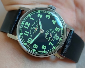 Black mens watch Pobeda Shturmanskie, vintage watch, Pobeda watch, watch for men, gift for men, gift for him, mechanical watch, retro watch,