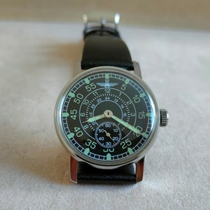 Black mens watch Pobeda Aviator, vintage watch, Pobeda watch, watch for men, gift for men, gift for him, mechanical watch, retro watch,