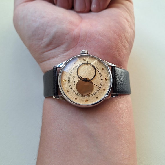 Raketa Watch Copernicus, Copernic watch (Kopernik), Mechanical Soviet wrist watch, Moon watch, rare soviet watch, beige watch
