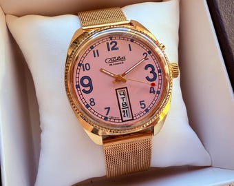 Reloj raro Slava Rosa, Slava Sandía, Slava California, fabricado en la URSS, reloj de pulsera mecánico, reloj soviético vintage, reloj soviético raro