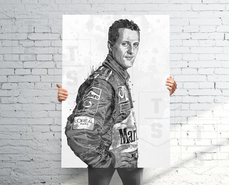 Michael Schumacher Ferrari Poster Banner Canvas B/&W Sports Art Kids Wall Decor Formula 1 Print Man Cave Gift F1 Racing Fan