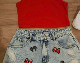 Magical Polka dot bow Raw Hem Shorts