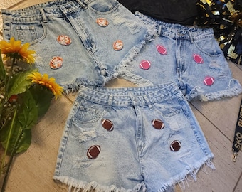 Gameday denim short met onafgewerkte zoom
