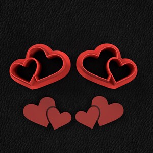 Valentine Theme Polymer Clay Cutters  - Two Hearts Shape Cutter & Stamp Set