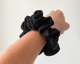 Black Ribbed Scrunchie, Soft Scrunchie, Hair Elastics, Hair Ties, Hair Accessories, Gift For Her