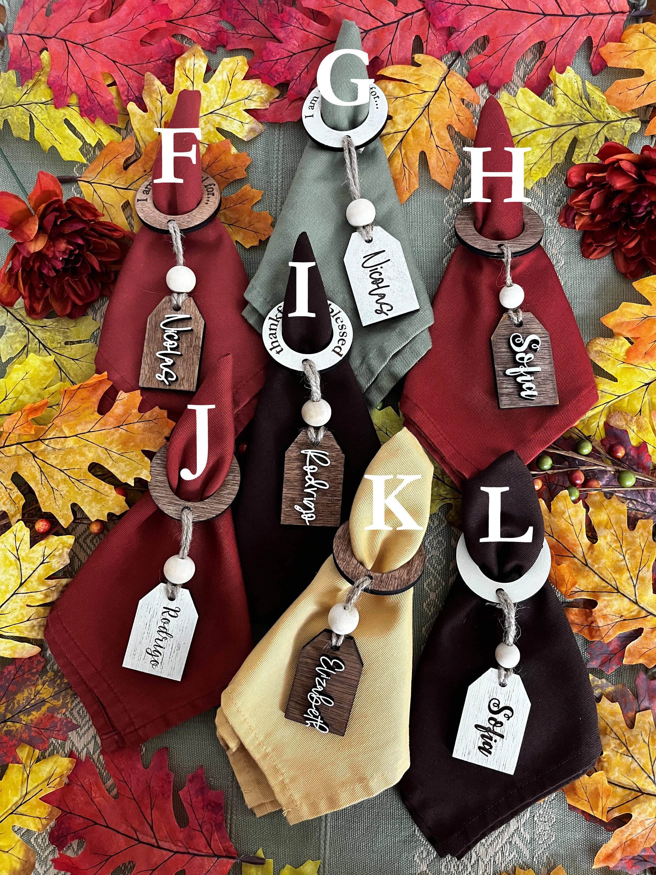 Personalized Wooden Thanksgiving Napkin Rings - Engraved Name Tags - Etsy