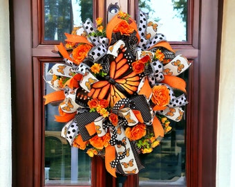 Butterfly wreath,Spring wreath,Orange butterfly wreath, Front door wreath, monarch butterfly wreath,Summer wreath,Everyday wreath,