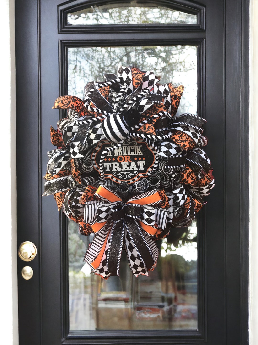 Halloween Wreath, Spider Wreath, Front Door Wreath, Orange and Black ...