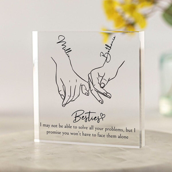 Regalo Pinky Promise Besties, regalo personalizado para mejor amigo, regalo de Navidad para mejor amiga, regalo de cumpleaños, hermanas, hija, mamá Bloque acrílico