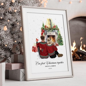 Personalised Christmas Couple Print, First Christmas Together, Boyfriend, Girlfriend, Newly Weds, Our First Xmas, New Home, Christmas Decor